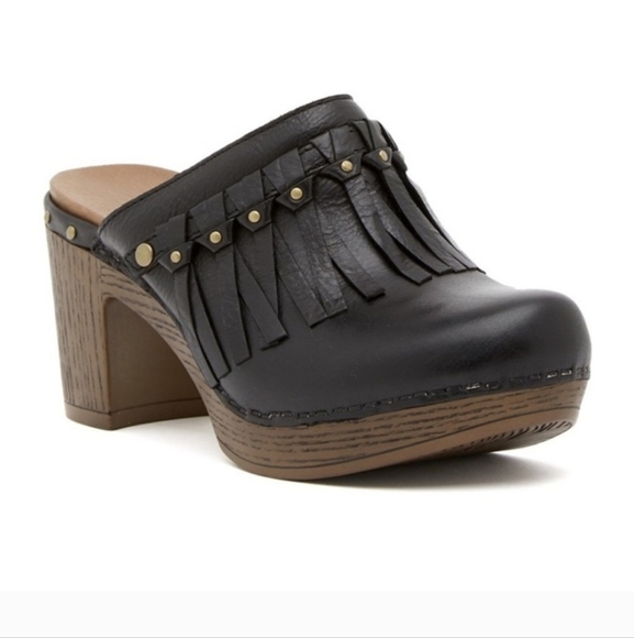 Dansko Deni Fringe Leather Clog in Black Size 7 - Picture 1 of 15
